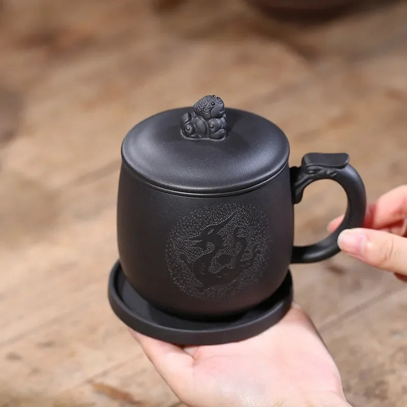 Yixing Zisha Tea Mug with Filter [Teng Long] (Hei Ni - 500ml) - YIQIN TEA HOUSE | yiqinteahouse.com | new arrival, tea mug, teaware