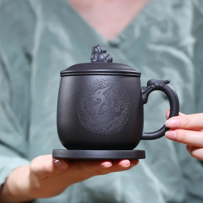 Yixing Zisha Tea Mug with Filter [Teng Long] (Hei Ni - 500ml) - YIQIN TEA HOUSE | yiqinteahouse.com | new arrival, tea mug, teaware