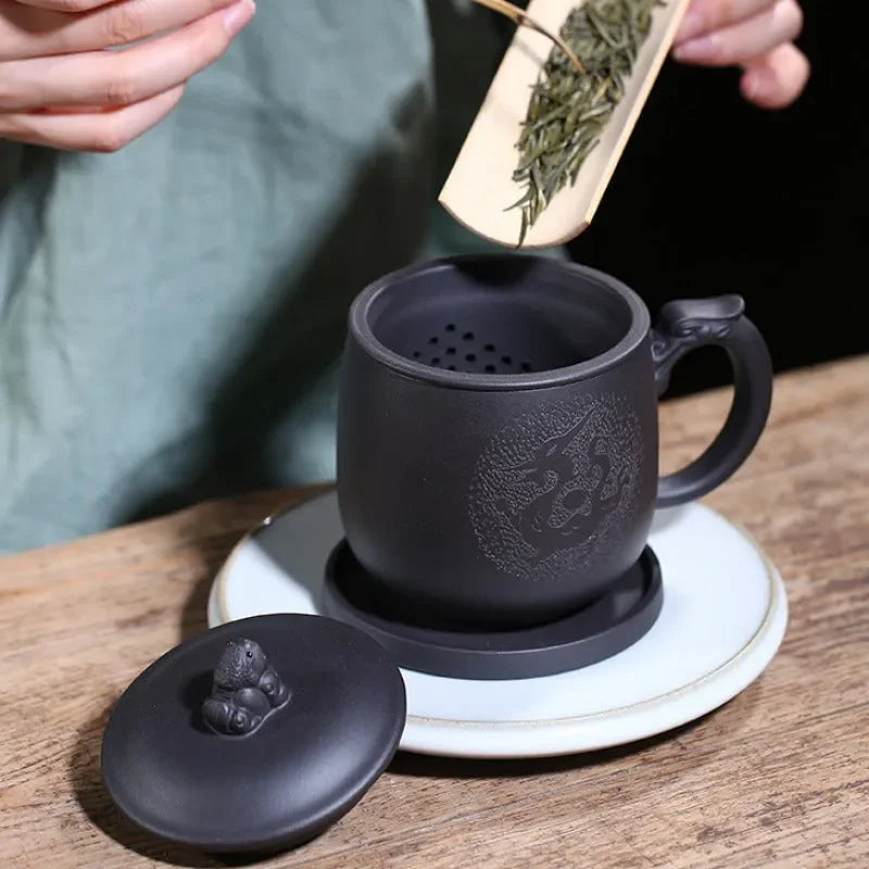 Yixing Zisha Tea Mug with Filter [Teng Long] (Hei Ni - 500ml) - YIQIN TEA HOUSE | yiqinteahouse.com | new arrival, tea mug, teaware
