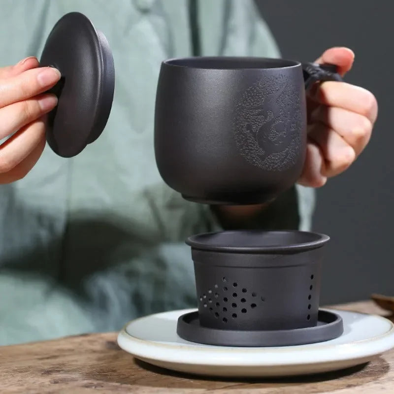 Yixing Zisha Tea Mug with Filter [Teng Long] (Hei Ni - 500ml) - YIQIN TEA HOUSE | yiqinteahouse.com | new arrival, tea mug, teaware