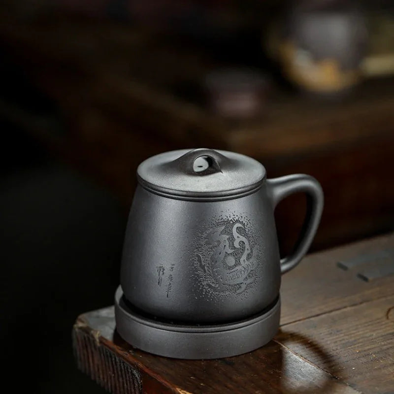 Cawan Teh Zisha Yixing dengan Penapis [Teng Long Shi Piao] (Hei Ni - 560ml)