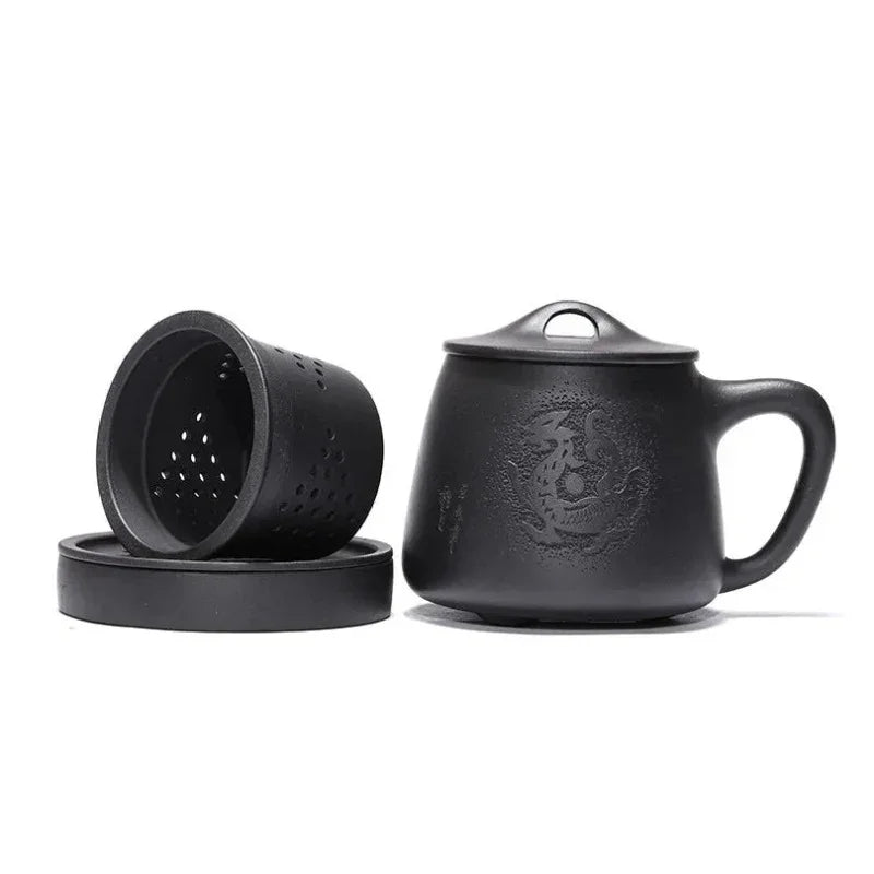 Cawan Teh Zisha Yixing dengan Penapis [Teng Long Shi Piao] (Hei Ni - 560ml)