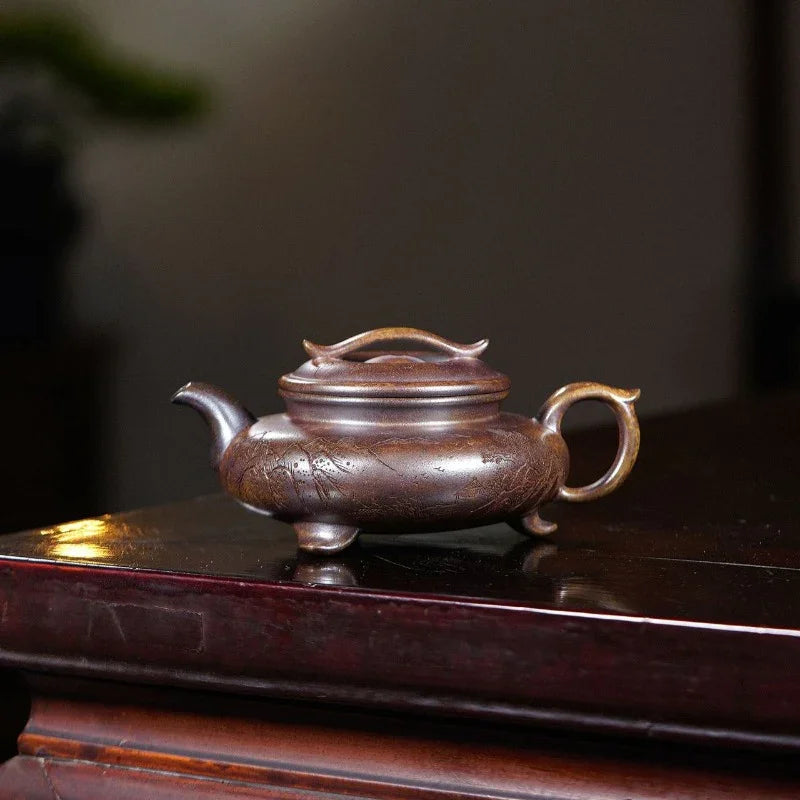 Yixing Zisha Teapot [3 Legs Yun Ding] (Chen Xiang Ni Firewood Fired - 250ml) - YIQIN TEA HOUSE | yiqinteahouse.com | 200-300ml, teapot, teaware, zisha teapot