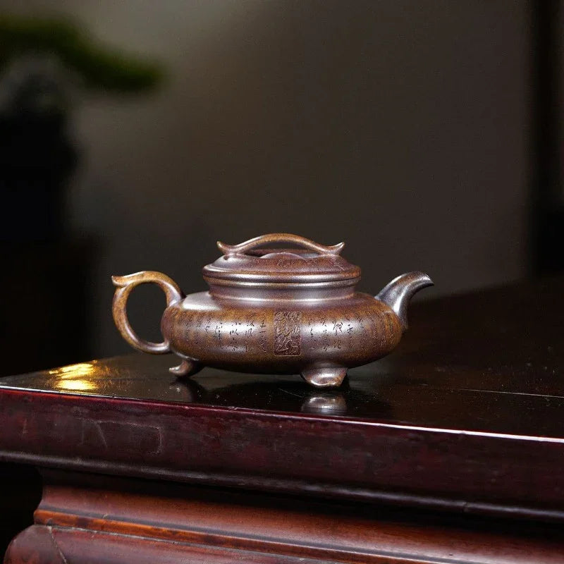 Yixing Zisha Teapot [3 Legs Yun Ding] (Chen Xiang Ni Firewood Fired - 250ml) - YIQIN TEA HOUSE | yiqinteahouse.com | 200-300ml, teapot, teaware, zisha teapot