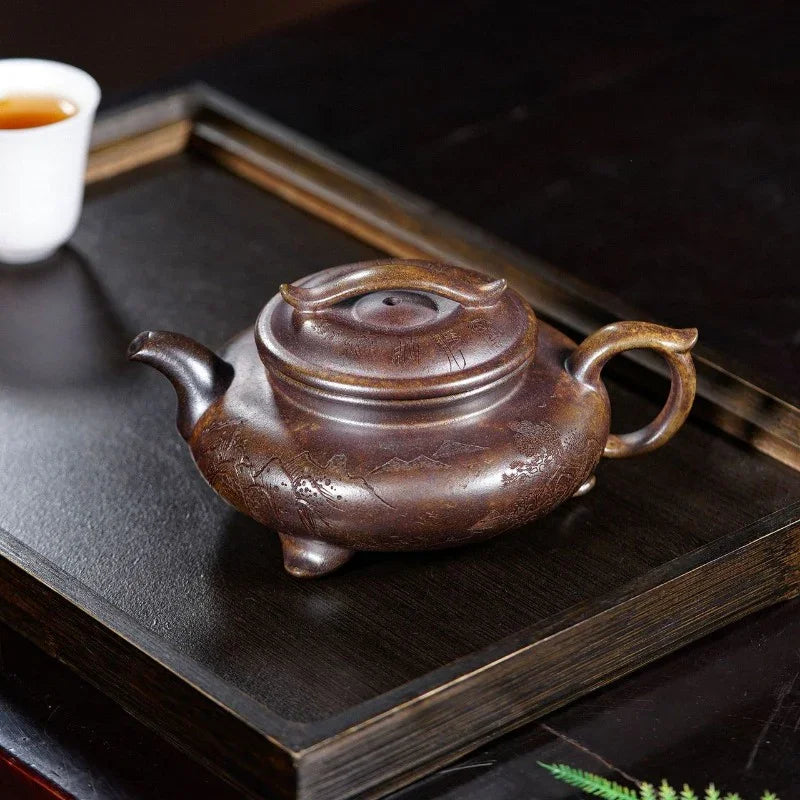 Yixing Zisha Teapot [3 Legs Yun Ding] (Chen Xiang Ni Firewood Fired - 250ml) - YIQIN TEA HOUSE | yiqinteahouse.com | 200-300ml, teapot, teaware, zisha teapot