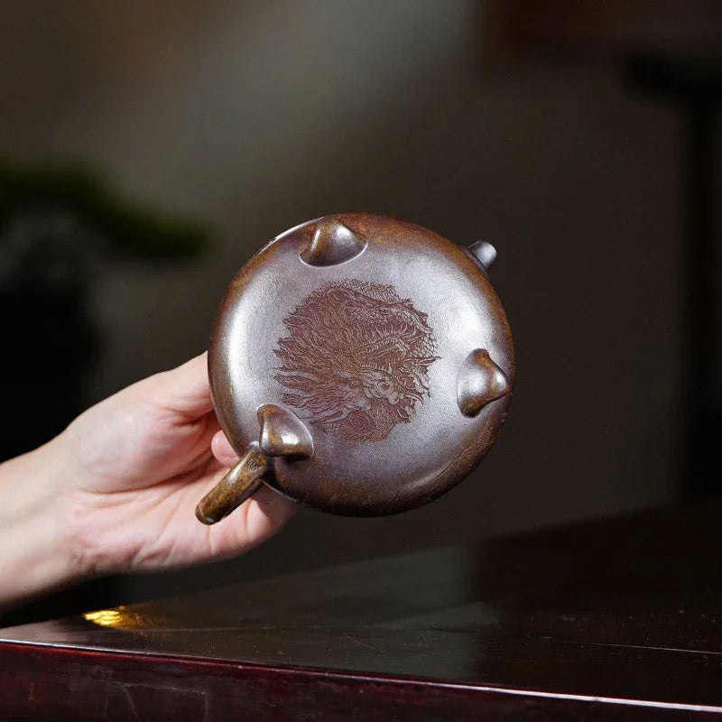 Yixing Zisha Teapot [3 Legs Yun Ding] (Chen Xiang Ni Firewood Fired - 250ml) - YIQIN TEA HOUSE | yiqinteahouse.com | 200-300ml, teapot, teaware, zisha teapot
