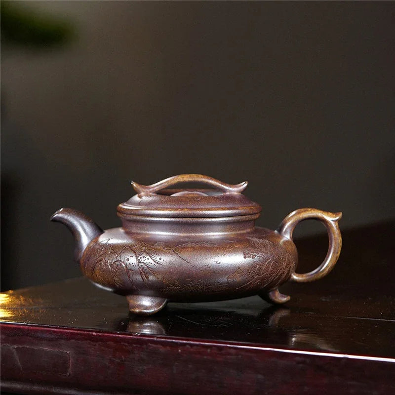 Yixing Zisha Teapot [3 Legs Yun Ding] (Chen Xiang Ni Firewood Fired - 250ml) - YIQIN TEA HOUSE | yiqinteahouse.com | 200-300ml, teapot, teaware, zisha teapot