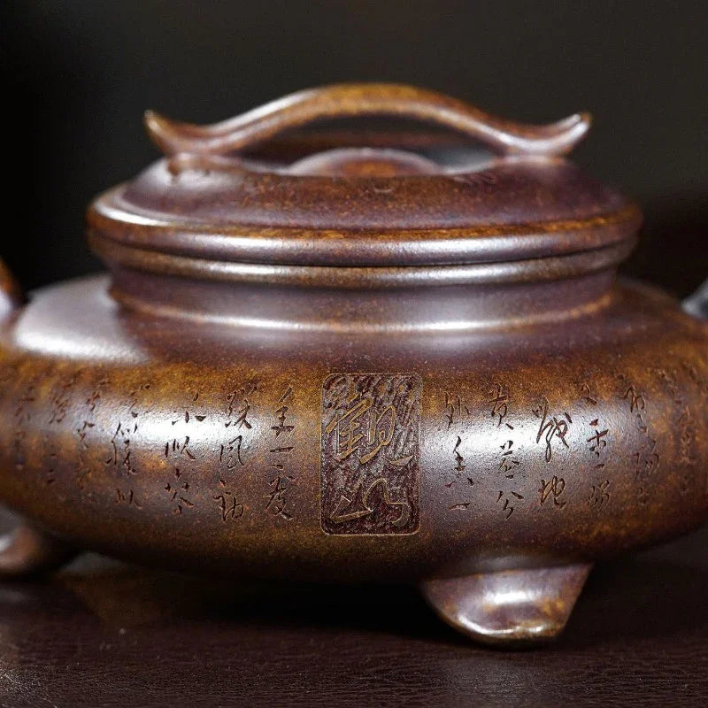 Yixing Zisha Teapot [3 Legs Yun Ding] (Chen Xiang Ni Firewood Fired - 250ml) - YIQIN TEA HOUSE | yiqinteahouse.com | 200-300ml, teapot, teaware, zisha teapot
