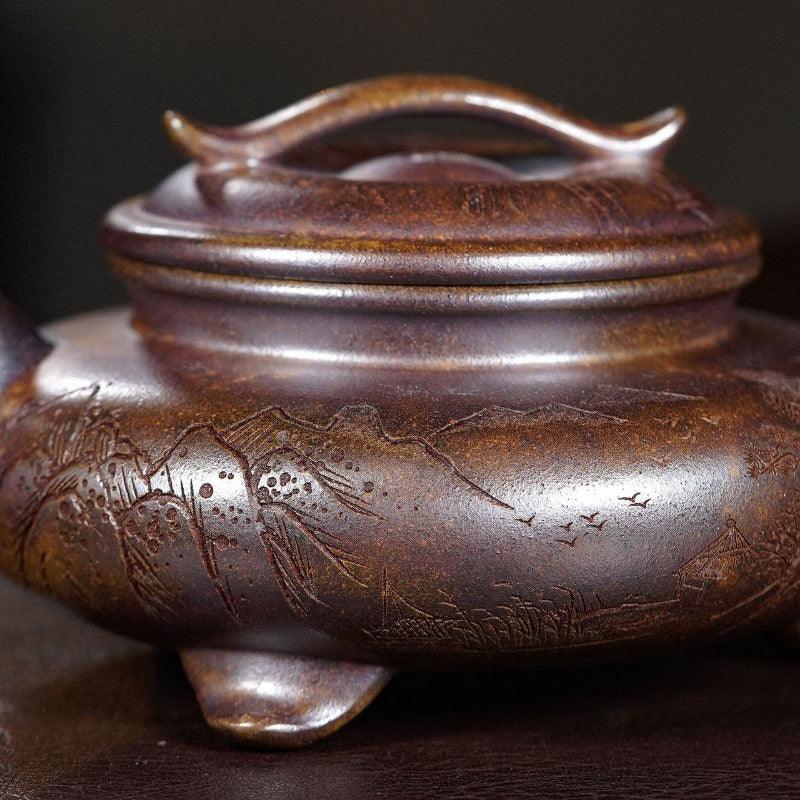 Yixing Zisha Teapot [3 Legs Yun Ding] (Chen Xiang Ni Firewood Fired - 250ml) - YIQIN TEA HOUSE | yiqinteahouse.com | 200-300ml, teapot, teaware, zisha teapot