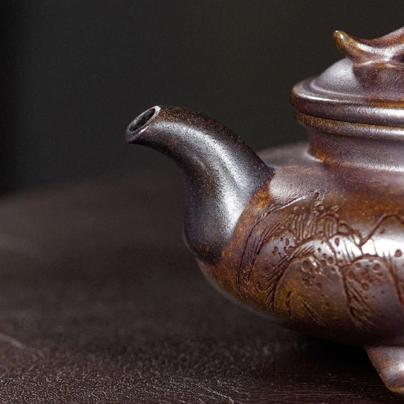Yixing Zisha Teapot [3 Legs Yun Ding] (Chen Xiang Ni Firewood Fired - 250ml) - YIQIN TEA HOUSE | yiqinteahouse.com | 200-300ml, teapot, teaware, zisha teapot