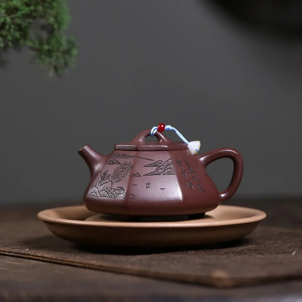 Teko Yixing Zisha [Bafang Shanshui Shi Piao] (Zi Ni - 200ml)