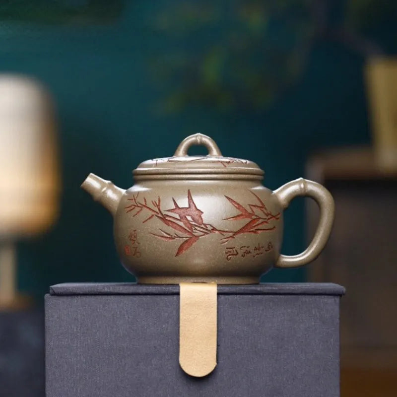 Yixing Zisha Teapot [Bamboo Breeze] (Qinghua Duan Ni - 200ml) - YIQIN TEA HOUSE | yiqinteahouse.com | 200-300ml, new arrival, teapot, teaware, zisha teapot