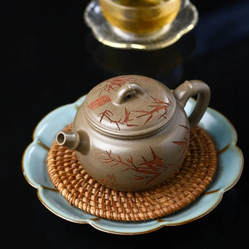 Yixing Zisha Teapot [Bamboo Breeze] (Qinghua Duan Ni - 200ml) - YIQIN TEA HOUSE | yiqinteahouse.com | 200-300ml, new arrival, teapot, teaware, zisha teapot