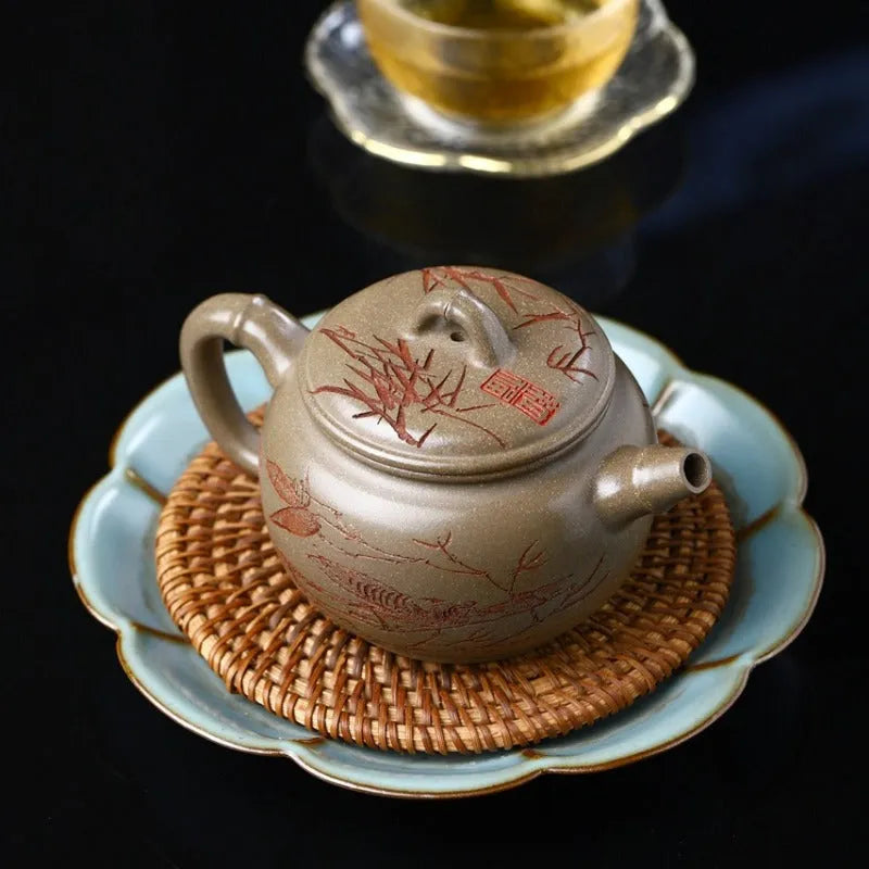 Yixing Zisha Teapot [Bamboo Breeze] (Qinghua Duan Ni - 200ml) - YIQIN TEA HOUSE | yiqinteahouse.com | 200-300ml, new arrival, teapot, teaware, zisha teapot