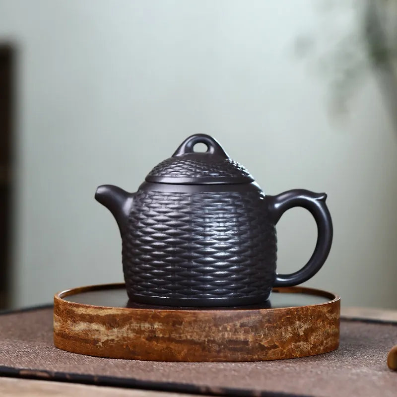 Yixing Zisha Teapot [Bamboo Weaving Qin Quan] (Hei Ni - 260ml) - YIQIN TEA HOUSE | yiqinteahouse.com | 200-300ml, new arrival, teapot, teaware, zisha teapot