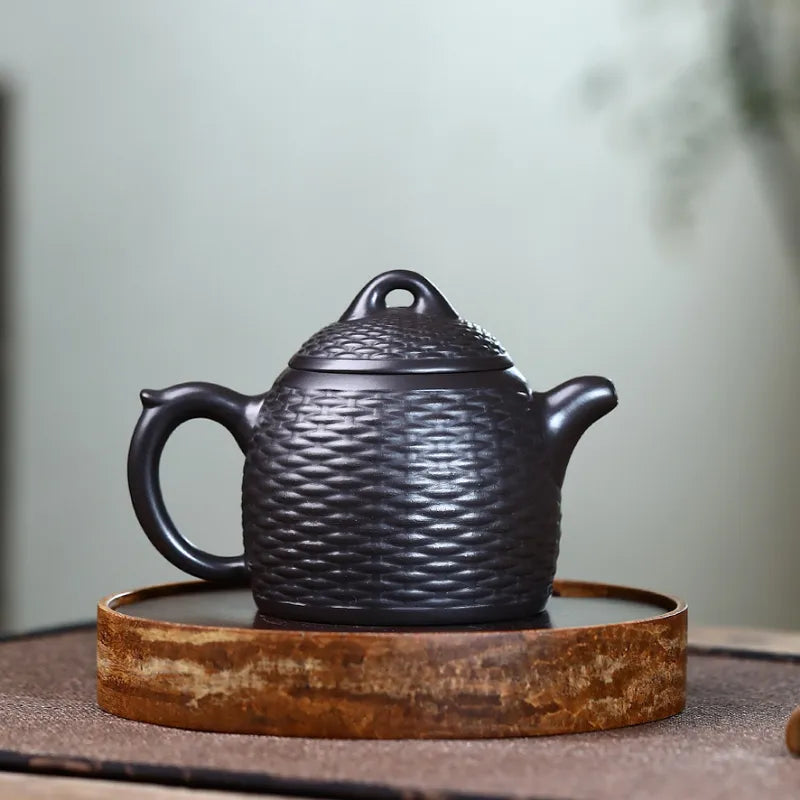 Yixing Zisha Teapot [Bamboo Weaving Qin Quan] (Hei Ni - 260ml) - YIQIN TEA HOUSE | yiqinteahouse.com | 200-300ml, new arrival, teapot, teaware, zisha teapot