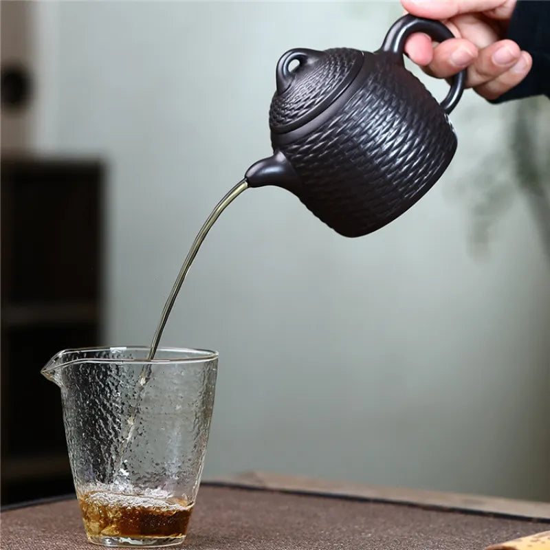 Yixing Zisha Teapot [Bamboo Weaving Qin Quan] (Hei Ni - 260ml) - YIQIN TEA HOUSE | yiqinteahouse.com | 200-300ml, new arrival, teapot, teaware, zisha teapot