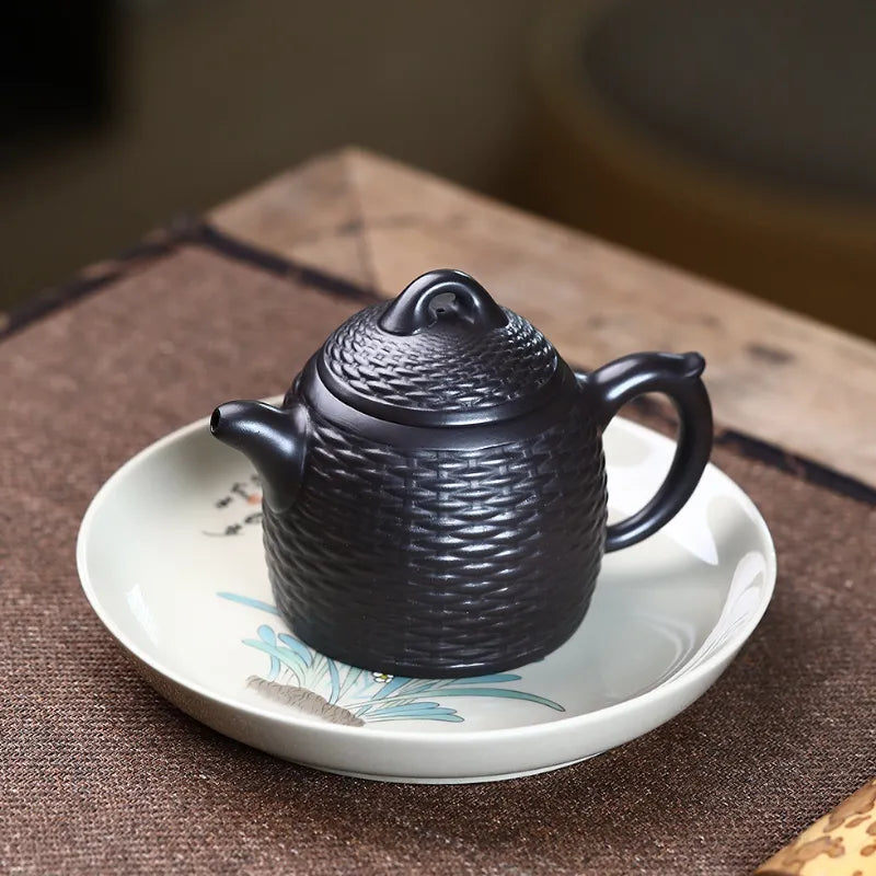 Yixing Zisha Teapot [Bamboo Weaving Qin Quan] (Hei Ni - 260ml) - YIQIN TEA HOUSE | yiqinteahouse.com | 200-300ml, new arrival, teapot, teaware, zisha teapot