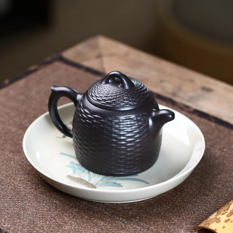 Yixing Zisha Teapot [Bamboo Weaving Qin Quan] (Hei Ni - 260ml) - YIQIN TEA HOUSE | yiqinteahouse.com | 200-300ml, new arrival, teapot, teaware, zisha teapot