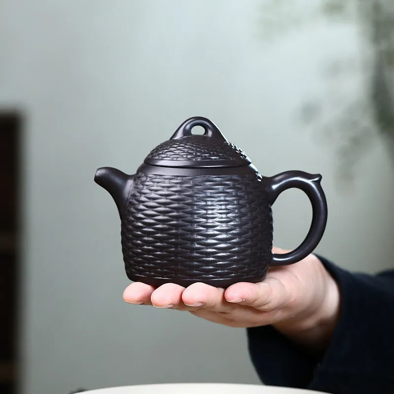 Yixing Zisha Teapot [Bamboo Weaving Qin Quan] (Hei Ni - 260ml) - YIQIN TEA HOUSE | yiqinteahouse.com | 200-300ml, new arrival, teapot, teaware, zisha teapot