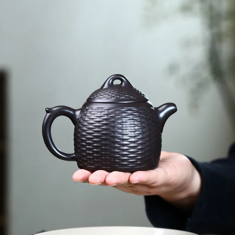 Yixing Zisha Teapot [Bamboo Weaving Qin Quan] (Hei Ni - 260ml) - YIQIN TEA HOUSE | yiqinteahouse.com | 200-300ml, new arrival, teapot, teaware, zisha teapot