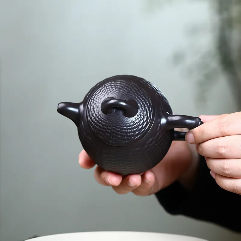 Yixing Zisha Teapot [Bamboo Weaving Qin Quan] (Hei Ni - 260ml) - YIQIN TEA HOUSE | yiqinteahouse.com | 200-300ml, new arrival, teapot, teaware, zisha teapot