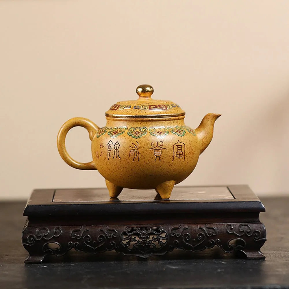 Yixing Zisha Teapot [Dabin Ruyi] Golden Enamel (Duan Ni Firewood Fired - 250ml) - YIQIN TEA HOUSE | yiqinteahouse.com | 200-300ml, new ariival, teapot, teaware, zisha teapot