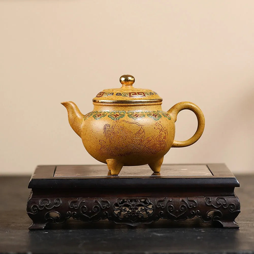 Yixing Zisha Teapot [Dabin Ruyi] Golden Enamel (Duan Ni Firewood Fired - 250ml) - YIQIN TEA HOUSE | yiqinteahouse.com | 200-300ml, new ariival, teapot, teaware, zisha teapot