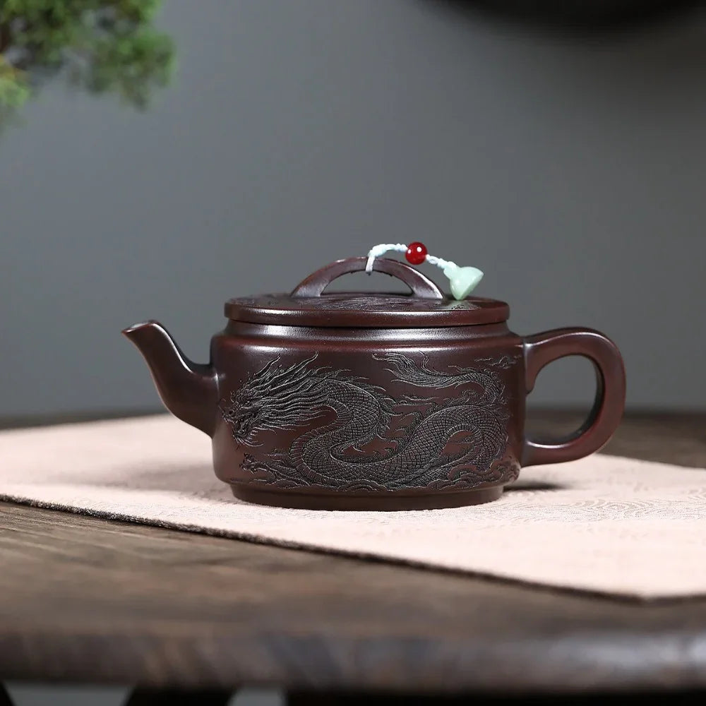 宜兴紫砂茶壶 [双龙汉瓦] (古铜乌泥 - 460ml)