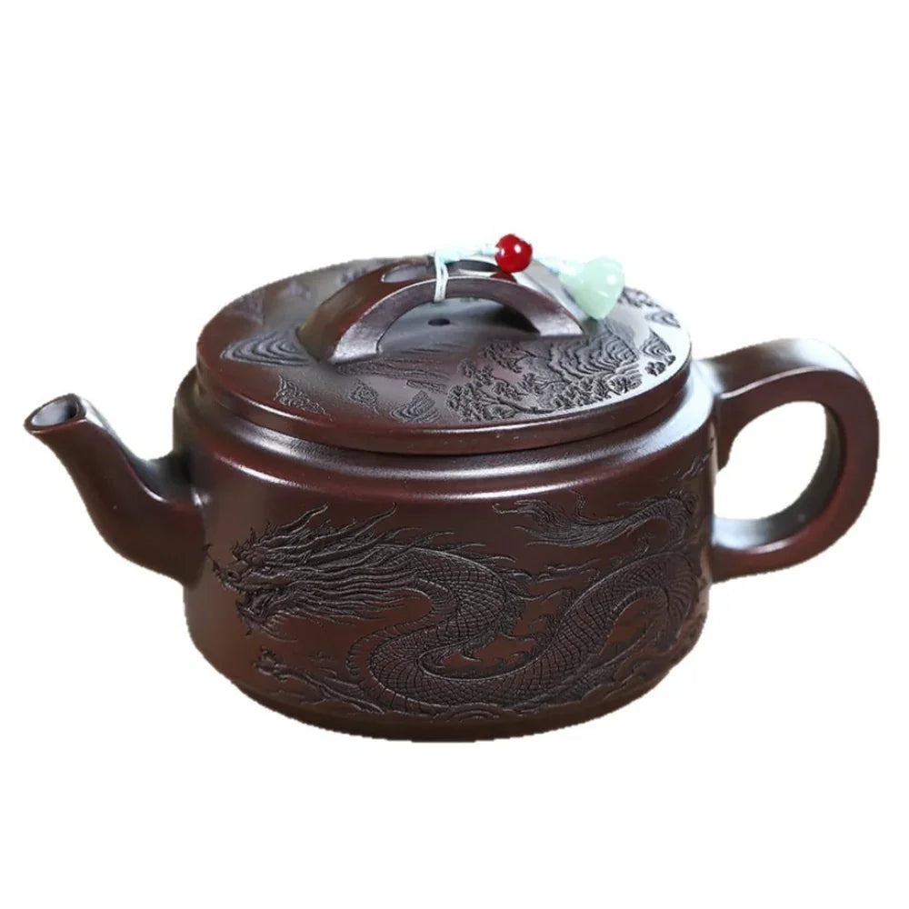 宜兴紫砂茶壶 [双龙汉瓦] (古铜乌泥 - 460ml)