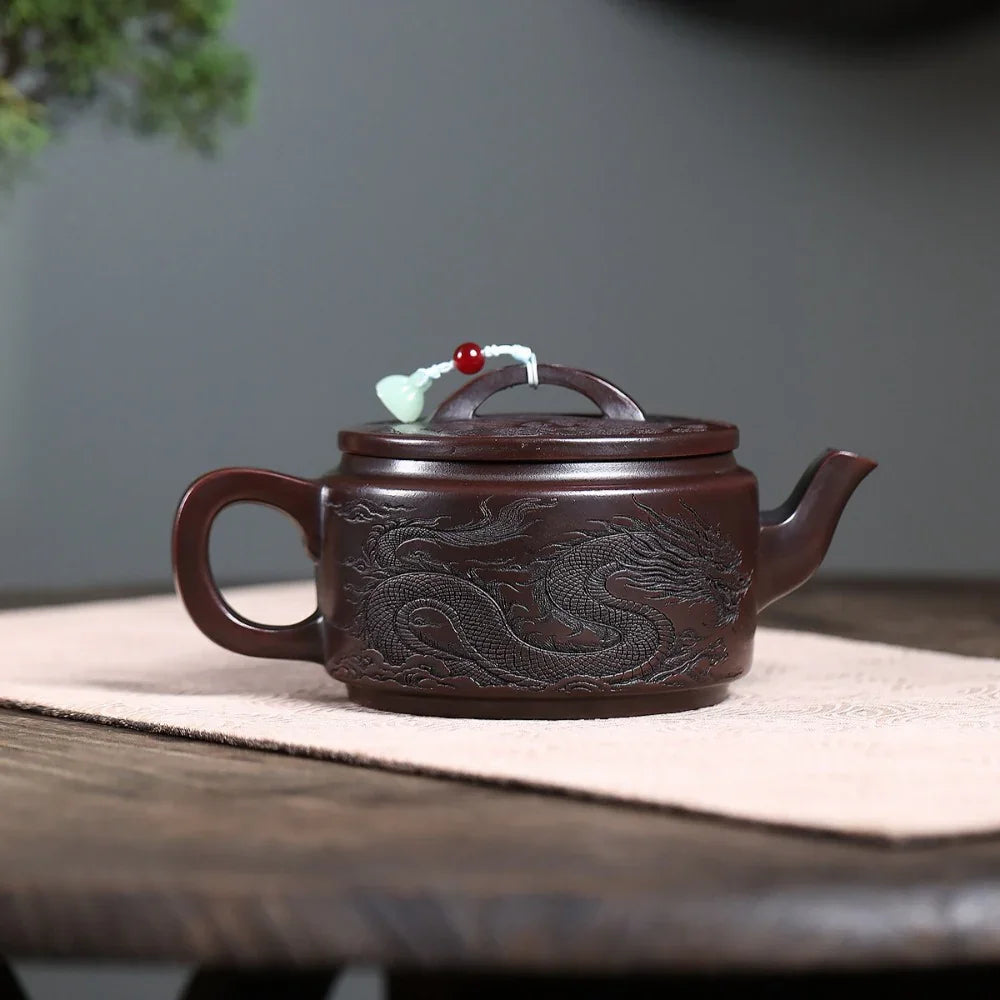 宜兴紫砂茶壶 [双龙汉瓦] (古铜乌泥 - 460ml)