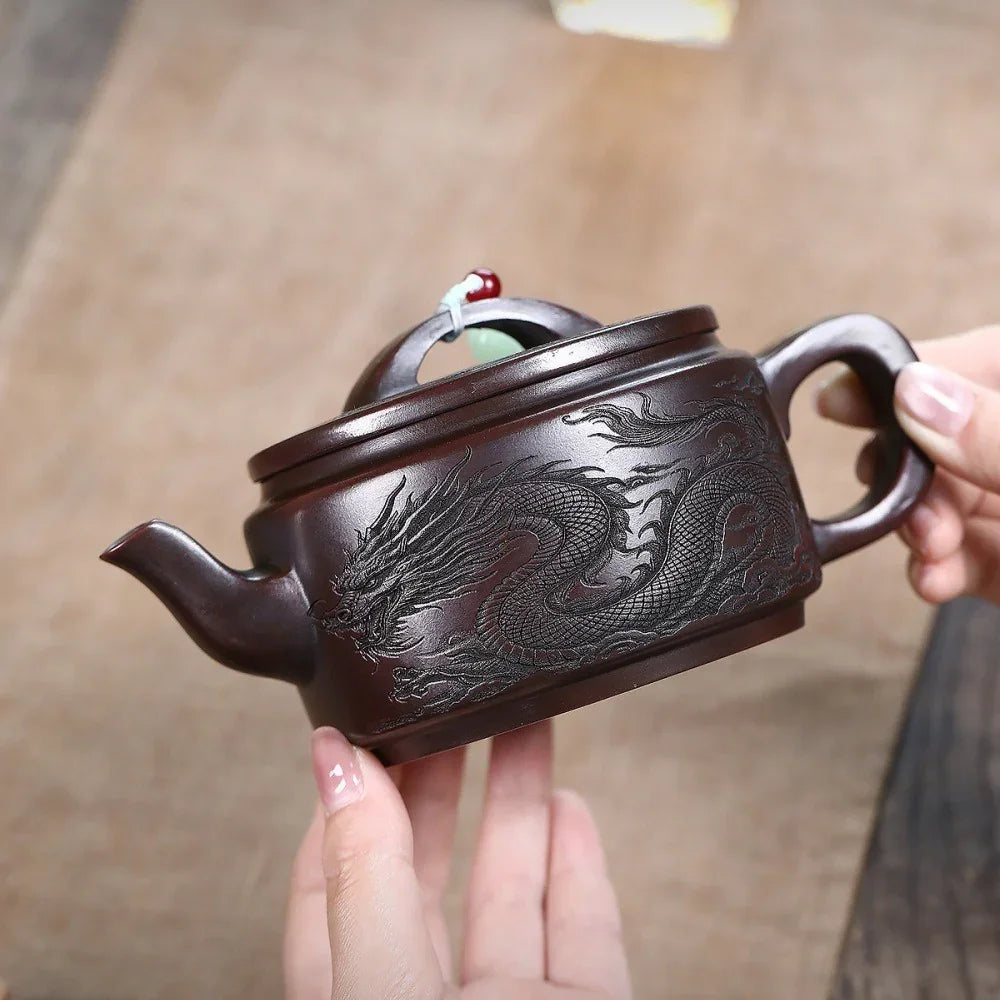 宜兴紫砂茶壶 [双龙汉瓦] (古铜乌泥 - 460ml)