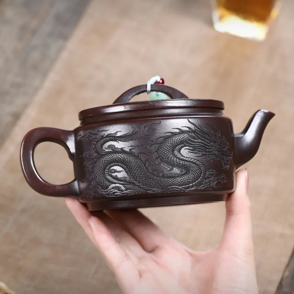 宜兴紫砂茶壶 [双龙汉瓦] (古铜乌泥 - 460ml)