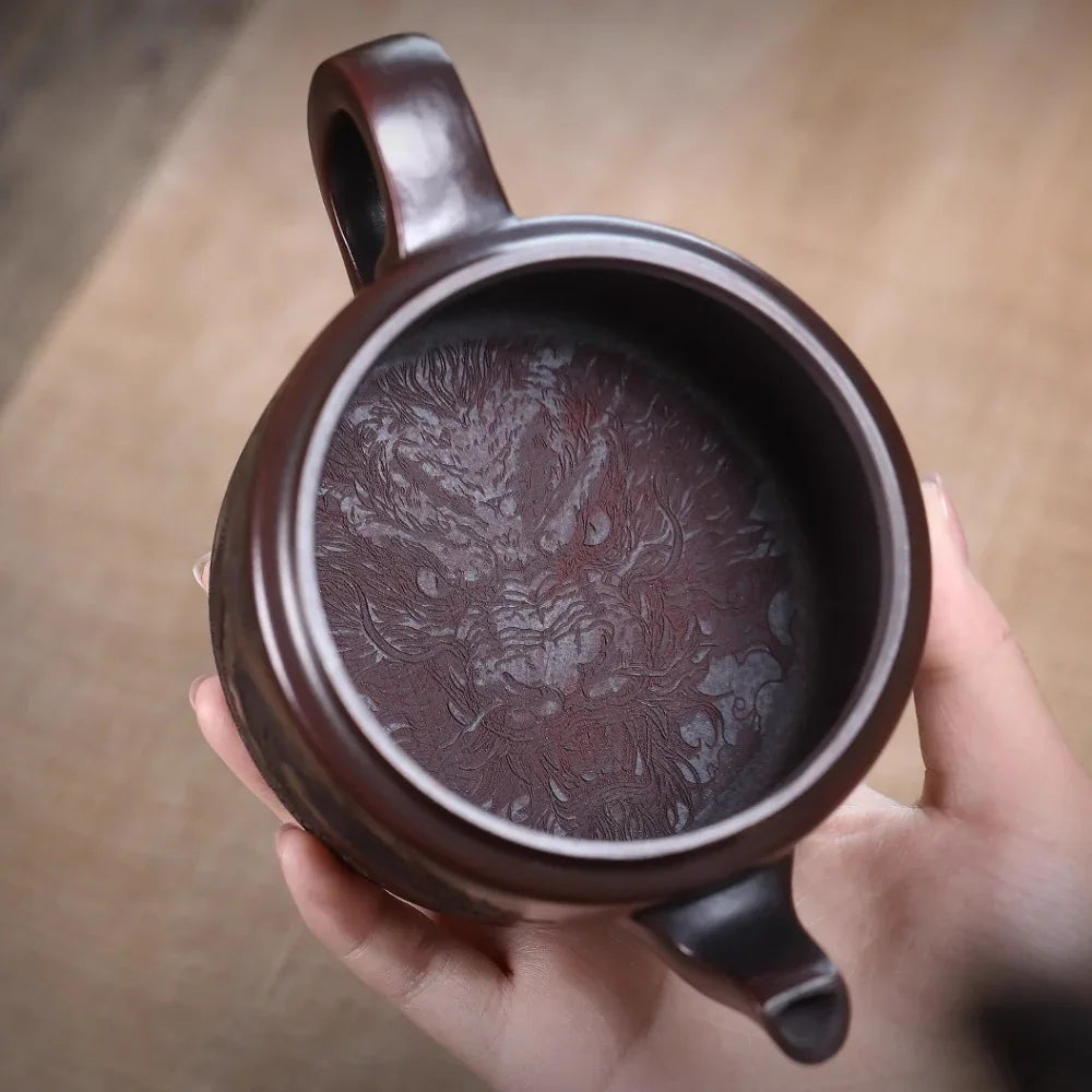 宜兴紫砂茶壶 [双龙汉瓦] (古铜乌泥 - 460ml)