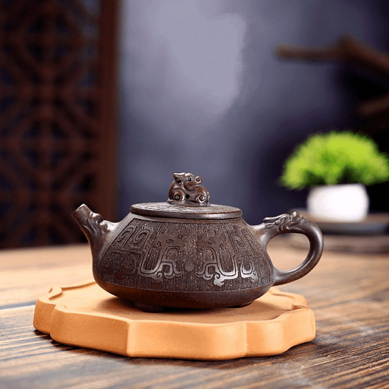 Yixing Zisha Teapot [Dragon Shi Piao] (Gu Tong Ni - 300ml) - YIQIN TEA HOUSE | yiqinteahouse.com | 200-300ml, new arrival, teapot, teaware, zisha teapot