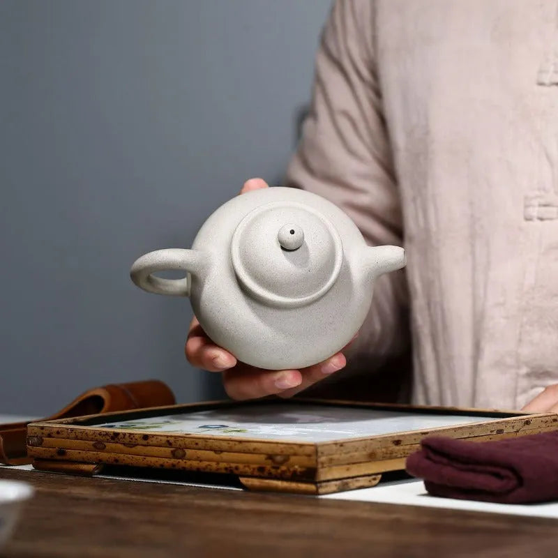 Yixing Zisha Teapot [Duo Qiu 掇球] (Bai Duan Ni - 320ml) - YIQIN TEA HOUSE | yiqinteahouse.com | >300ml, teapot, teaware, zisha teapot