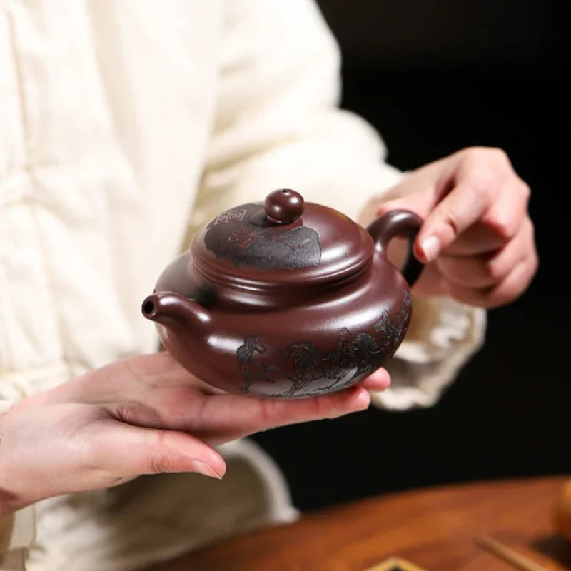 Yixing Zisha Teapot [Eight Horses Fanggu] (Zi Zhu Ni - 250ml) - YIQIN TEA HOUSE | yiqinteahouse.com | 200-300ml, teapot, teaware, zisha teapot