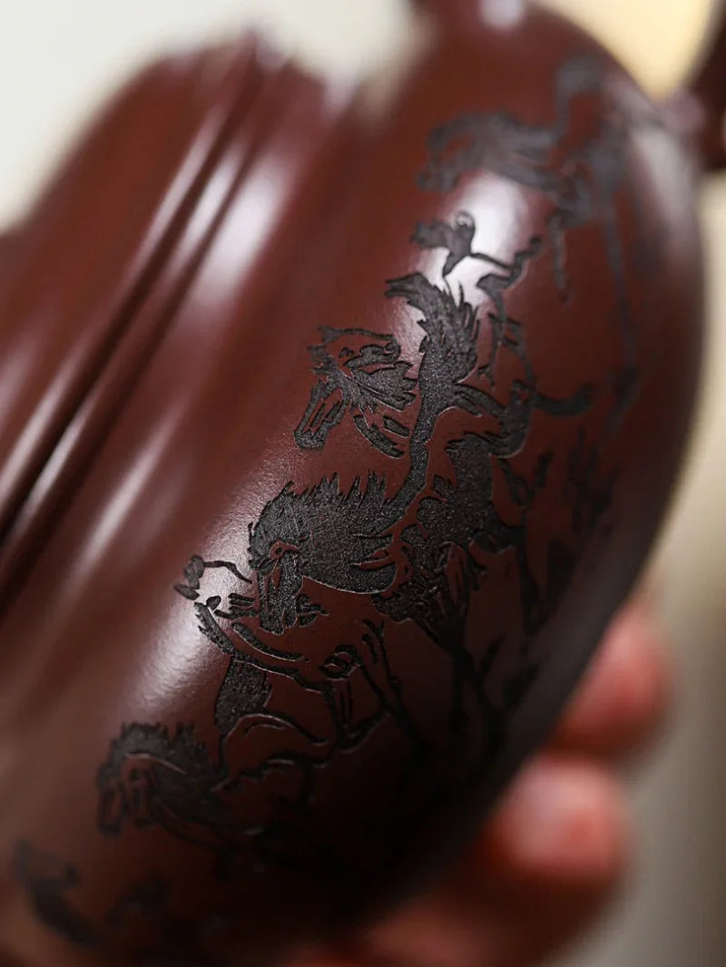 Yixing Zisha Teapot [Eight Horses Fanggu] (Zi Zhu Ni - 250ml) - YIQIN TEA HOUSE | yiqinteahouse.com | 200-300ml, teapot, teaware, zisha teapot