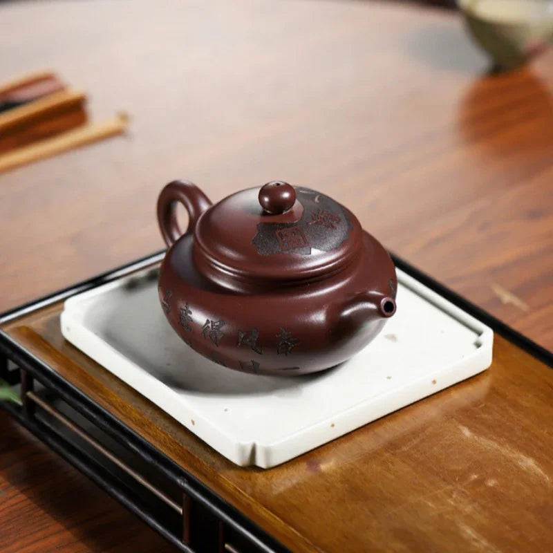 Yixing Zisha Teapot [Eight Horses Fanggu] (Zi Zhu Ni - 250ml) - YIQIN TEA HOUSE | yiqinteahouse.com | 200-300ml, teapot, teaware, zisha teapot