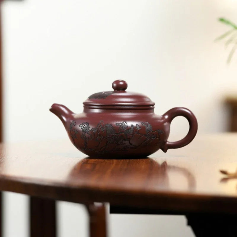 Yixing Zisha Teapot [Eight Horses Fanggu] (Zi Zhu Ni - 250ml) - YIQIN TEA HOUSE | yiqinteahouse.com | 200-300ml, teapot, teaware, zisha teapot