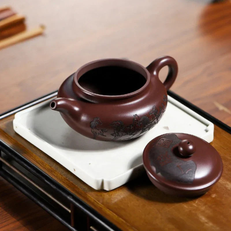 Yixing Zisha Teapot [Eight Horses Fanggu] (Zi Zhu Ni - 250ml) - YIQIN TEA HOUSE | yiqinteahouse.com | 200-300ml, teapot, teaware, zisha teapot