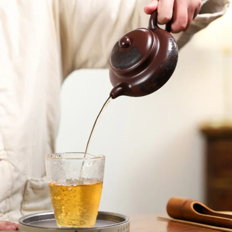 Yixing Zisha Teapot [Eight Horses Fanggu] (Zi Zhu Ni - 250ml) - YIQIN TEA HOUSE | yiqinteahouse.com | 200-300ml, teapot, teaware, zisha teapot