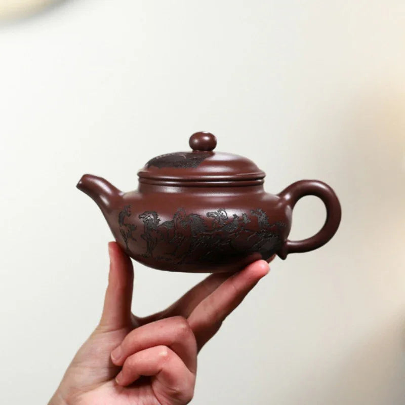 Yixing Zisha Teapot [Eight Horses Fanggu] (Zi Zhu Ni - 250ml) - YIQIN TEA HOUSE | yiqinteahouse.com | 200-300ml, teapot, teaware, zisha teapot