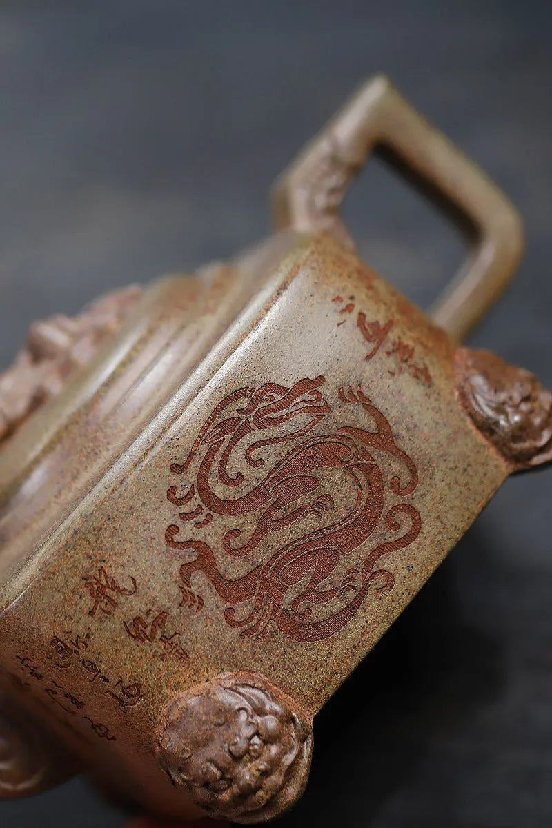 Yixing Zisha Teapot [Four Legs Dragon] (Duan Ni Firewood Firing - 400ml) - YIQIN TEA HOUSE | yiqinteahouse.com | >300ml, teapot, teaware, zisha teapot