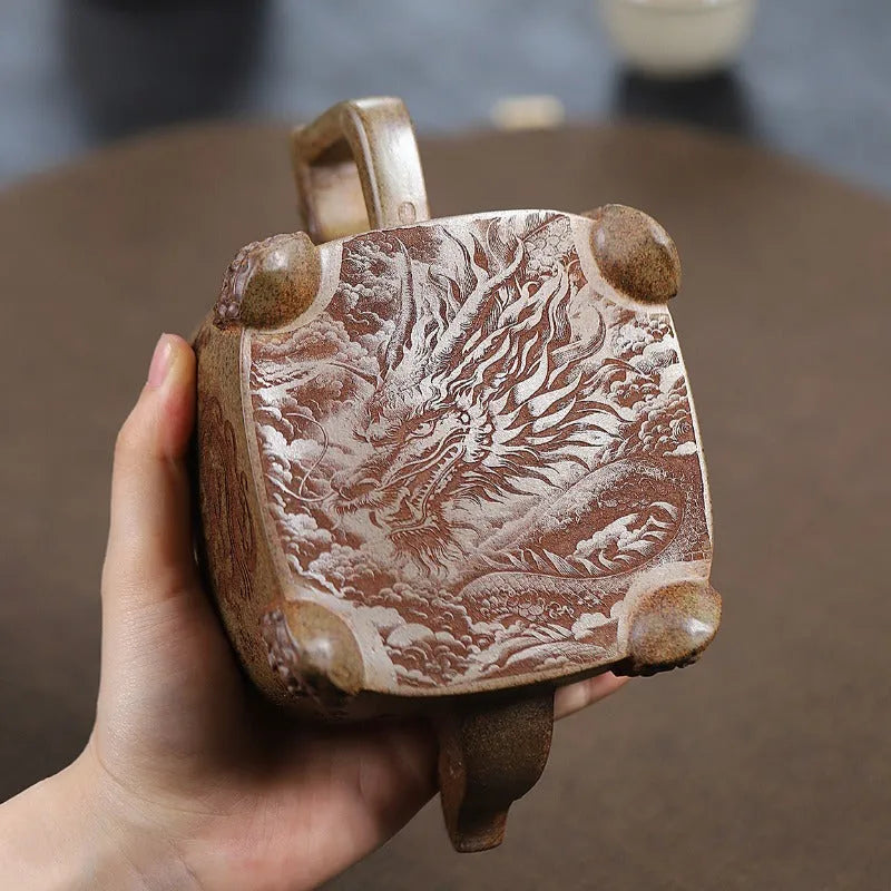 Yixing Zisha Teapot [Four Legs Dragon] (Duan Ni Firewood Firing - 400ml) - YIQIN TEA HOUSE | yiqinteahouse.com | >300ml, teapot, teaware, zisha teapot