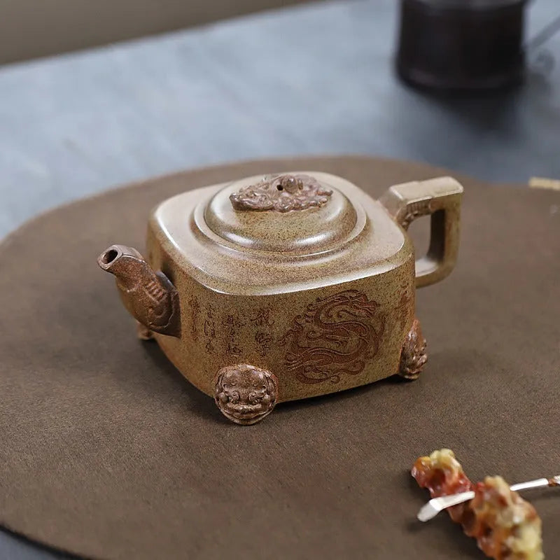 Yixing Zisha Teapot [Four Legs Dragon] (Duan Ni Firewood Firing - 400ml) - YIQIN TEA HOUSE | yiqinteahouse.com | >300ml, teapot, teaware, zisha teapot