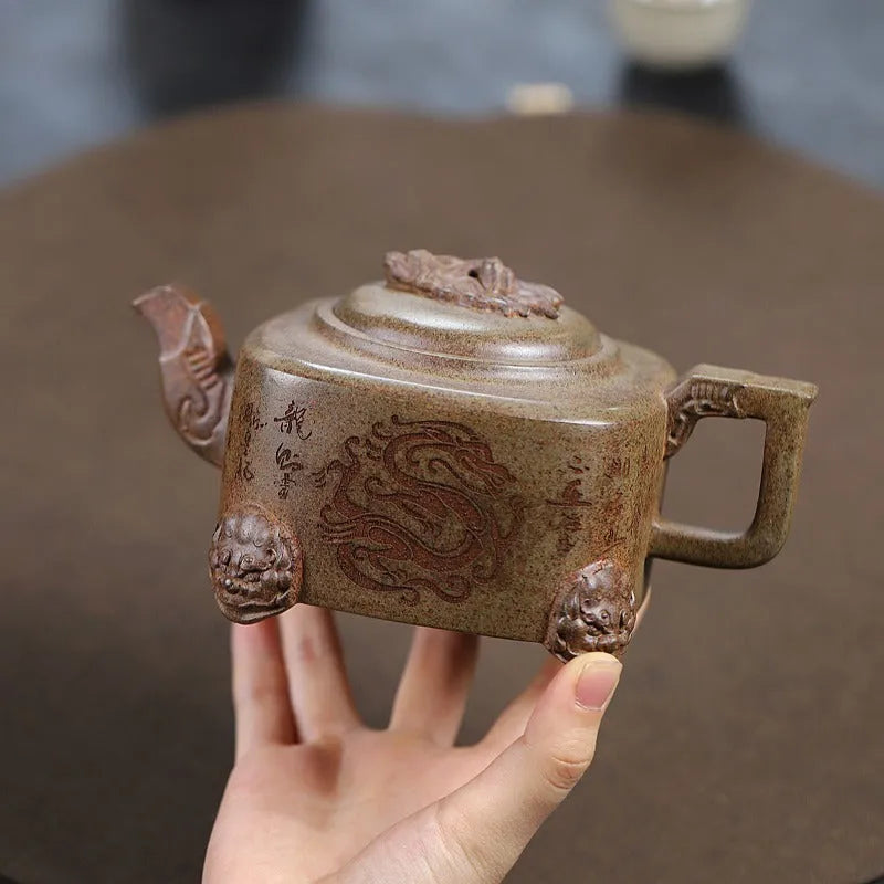 Yixing Zisha Teapot [Four Legs Dragon] (Duan Ni Firewood Firing - 400ml) - YIQIN TEA HOUSE | yiqinteahouse.com | >300ml, teapot, teaware, zisha teapot