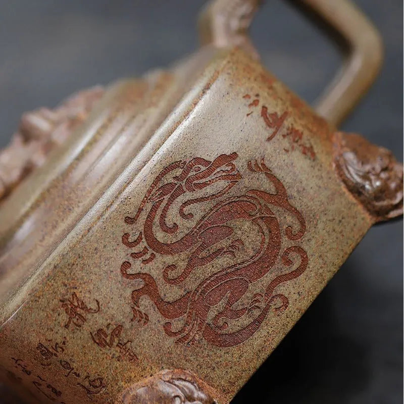 Yixing Zisha Teapot [Four Legs Dragon] (Duan Ni Firewood Firing - 400ml) - YIQIN TEA HOUSE | yiqinteahouse.com | >300ml, teapot, teaware, zisha teapot