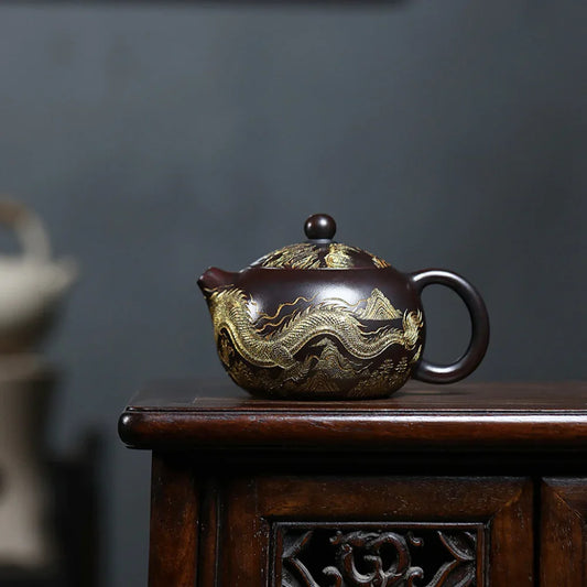 Teko Zisha Yixing [Gilded Dragon Xishi] (Gu Hong Ni - 300ml)