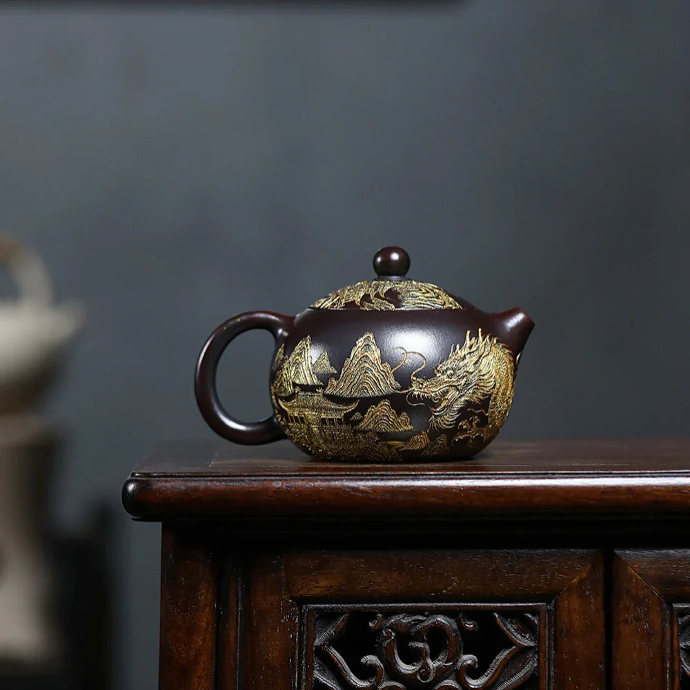 Théière Yixing Zisha [Dragon doré Xishi] (Gu Hong Ni - 300 ml)